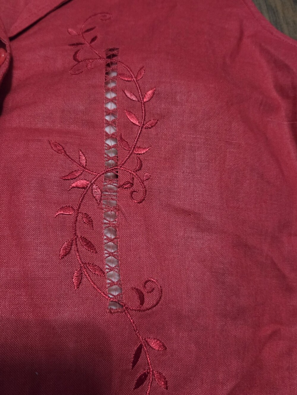 Vintage Red Embroidered Tie Front Top Size M - Picture 4 of 7